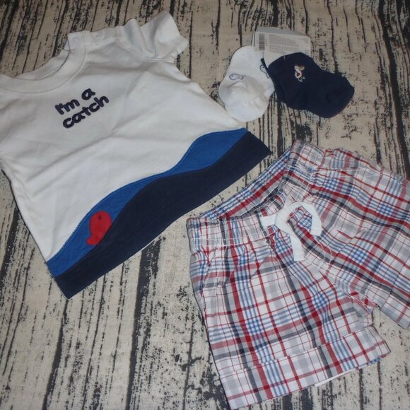 Gymboree Pelican Catch 0-3 Month Shorts Socks Shirt Outfit NWT - Picture 3 of 3